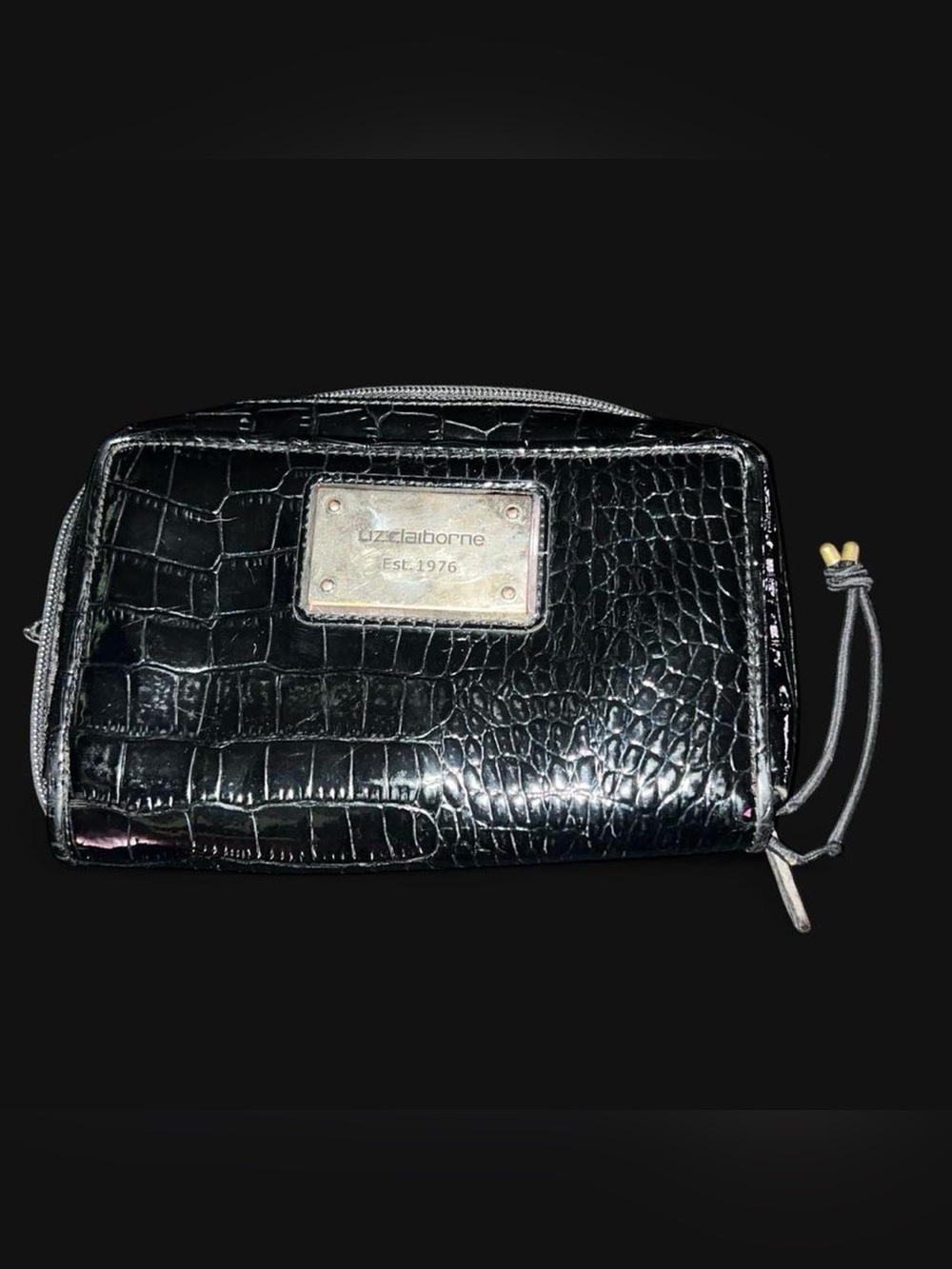Liz Claiborne Black Croc-Embossed Wristlet Wallet